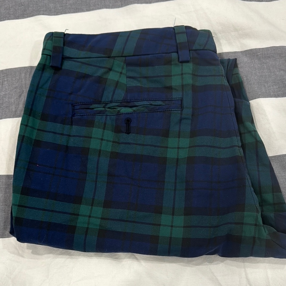 Vineyard Vines Men's Green and Blue Plaid Pants